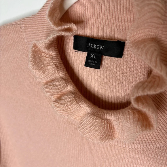 J. Crew Ruffleneck Merino Wool Sweater Turtleneck Pullover Blush Pink Size XL - Picture 5 of 8